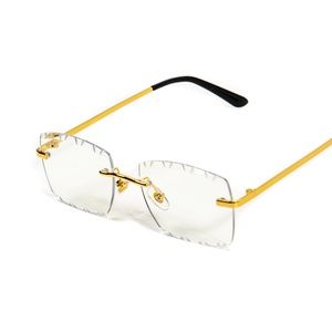 Clear Lens Gold Frame Mens Rimless Diamond Cut Vintage Hip Hop Retro Glasses